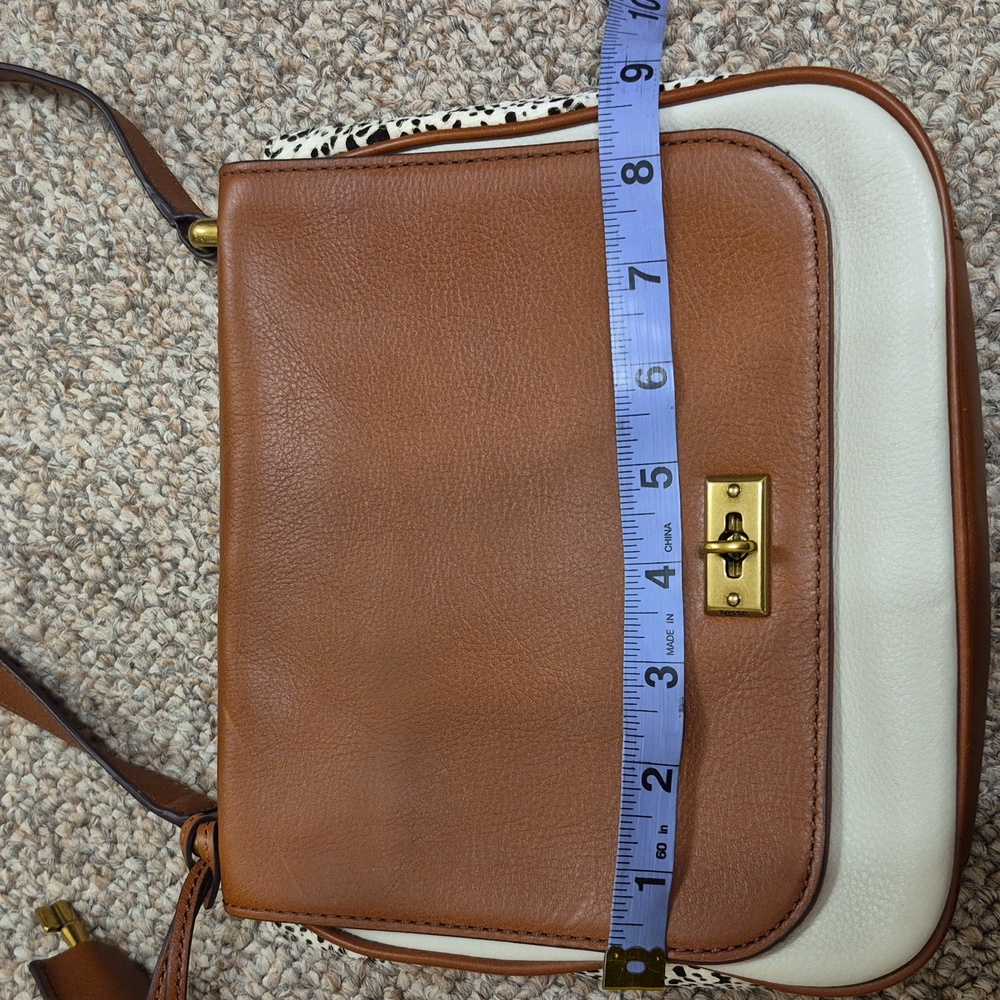 Fossil Memoir Novella Turn Lock Flap Brown & Cream Leather Crossbody Bag/Purse - Picture 10 of 15